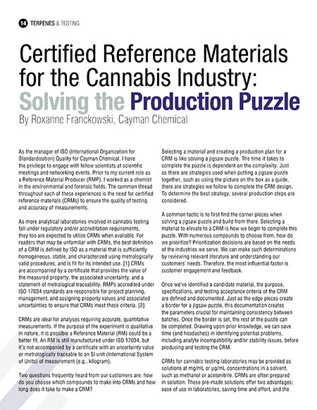 <p>Certified Reference Materials for the Cannabis Industry: Solving the Production Puzzle<br></p>